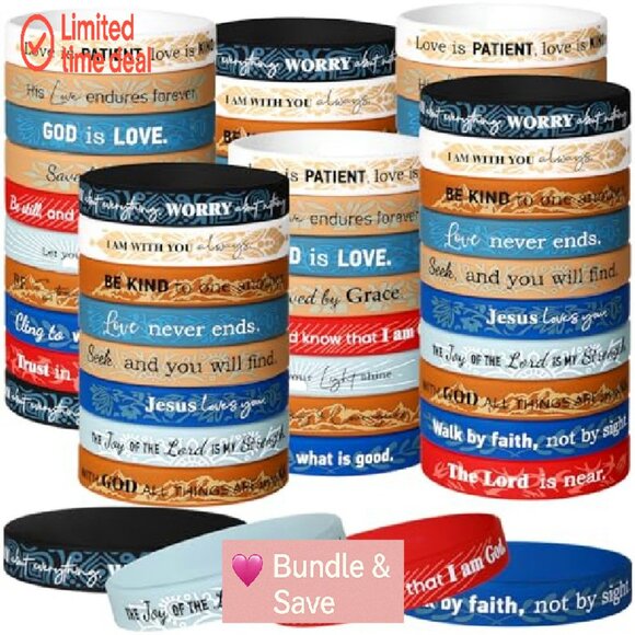 60 Silicone Bible Verse Bracelets Inspirational Christian Wristbands Bulk - Picture 2 of 7